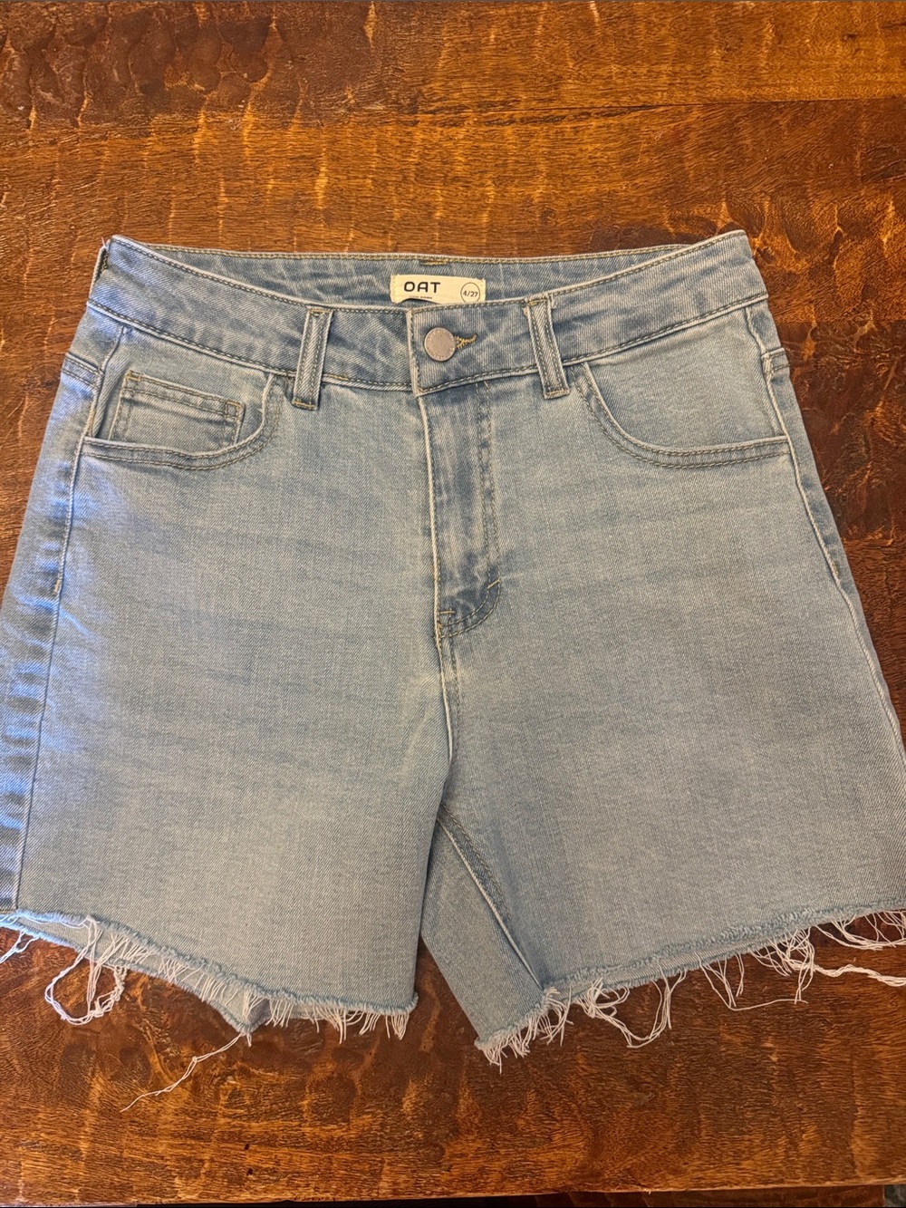 OAT Light Blue High-Rise Denim Jean Shorts, Size 4/27